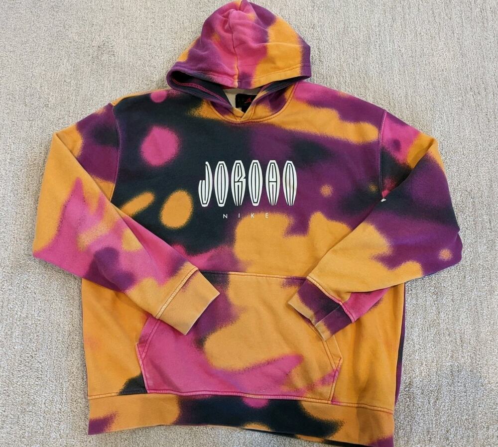 Nike Jordan Flight MVP All-Over Print Fleece Hoodie Mens L Taxi Yellow...